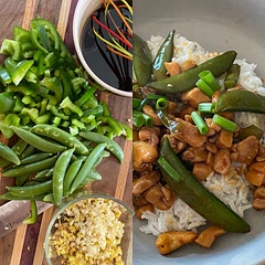 I did half green pepper and half sugar snap peas. I would go light on the fresh ginger root, it was a little overwhelming.