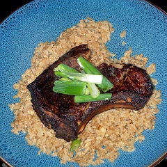 I cooked my chops in the oven for 25 mins @ 200c. Served with egg fried rice. Really nice & easy will definitely make again.