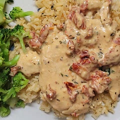 I used boneless skinless chicken breast cause that's what we like. I added a splash or 2 of white wine when the other liquids were added to skillet. This is a easy and delicious weeknight dish.