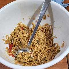 I used sweet soy sauce instead of oyster sauce, frozen fajita vegetables, and I forgot the brown sugar, but this was still delicious. Do note that this does not taste like chow mein, but it holds up on its own merit.