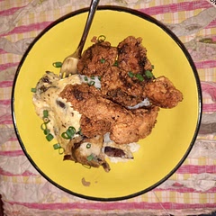 Made this with kaarage chicken, sushi rice and chicken stock instead of dashi. Really filling a delicious. A good way to use up some eggs that my chooks keep pooping all over the place
