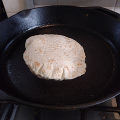 Like pancakes, the first one isn't great but the rest puffed. Not perfectly. 
I used a tortilla press and roll with a roll pin for extra .