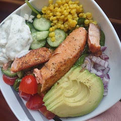 Update: edited recipe based on thoughts and changes below).

Original review: I made a Greek Dressing to toss the couscous with and instead of sprinkling the Greek seasoning on the fish, I whisked a tablespoon-ish with 1/4 cup of olive oil or so and brushed it on the fish. Seared the fish face down and on the sides in cast iron before completing the cooking skin side down.