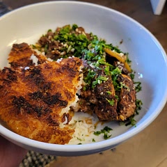 I cooked this recipe with tahdig. That was a good choice as the roasted onion sauce was incredible and accompanied the rice perfectly. I oven roasted the chicken slowly with the marinade for 40 mins, what an outcome. Super flavoursome. I didn't use skin on chicken breast, not needed but I think it would have been even better. Be heavy on the sumac and generous with the paprika.