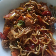 My go to quick dish. I add 1 less tablespoon of honey some extra stir fry vegetables, a teaspoon of chilli flakes and a pack of ready to wok noodles. Yummy!