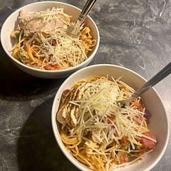 A whole box of pasta is too much for the amount of sauce, but it was delicious!