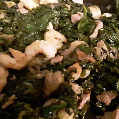 I would recommend either using less salt pork or using a small amount of bacon. This was very salty. I used a pound of fresh spinach. Also, it may be better served on rice no. It would make a more complete meal.