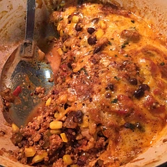 Yummy. Cooked it in my Dutch oven. Added more of the seasonings, corn, salsa and 1lb of Turkey (instead of 1/2lb). Used Harmony Quinoa. Came out great! Had some leftovers for breakfast with fresh avocado & queso fresco 🙂