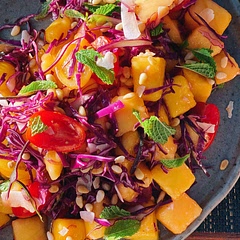 Love the savoury fish sauce dressing with the sweet mangoes 😋 I switched peanuts for pine nuts and worked well too. Summer mango salad fav.