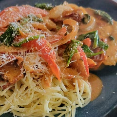 Delicious recipe! My sauce wasn't as saucy as the pic in the recipe - I had to add some extra broth. I would definitely make this again. I served it with angel hair pasta. Yum