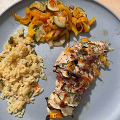 Super tasty! Had a bunch of leftover veggies left so I sautéed them while the chicken baked and added a little rice on the side. Will definitely add this to the rotation!