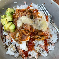 Topped with some sushi ginger as well. Might try adding some cucumbers next time. Very easy and delicious! I made 4x servings for leftovers (the serving size is pretty accurate).