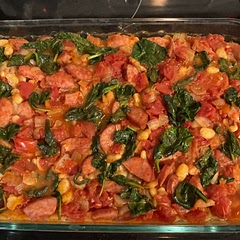 Pressure cooker beans to save time. Used kielbasa sausage. I think I will use ground Italian sausage next time. Nearly doubled the recipe for leftovers.