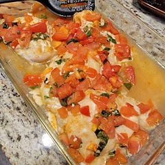 Very yummy. But I put the chicken in the oven for 20 minutes and then topped with the cheese and bruschetta.