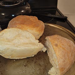 Still a little doughy on the inside. Use steam method to crisp outside but won't do that next time so I can bake it a little longer w/o the crust blackening.
