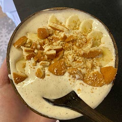 I made it again but added 6 ice cubes instead of 8. I either blended too long or didn’t add enough ice. The consistency was more like a thick milkshake than a smoothie bowl. But I used banana milkshake instant pudding from Sonic instead and it tasted excellent!