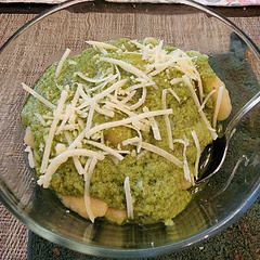 I only followed the sauce part of this recipe, used some purchased gnocchi, and added some vegan parmesan shreds on top. The sauce ended up being very pesto like which was good, but it was a bit heavy on the oil for me. I have historically been sensitive to Avocado, but it's been a while since I've had it so I though that I'd give it a go again. Unfortunately it still have me pretty extreme pain so I don't think that it's something I'll make again. Aside from that, I did like the taste of it. I think if you reduce the oil a bit it's pretty good and I'd probably try it again if I knew I would be in so much pain.