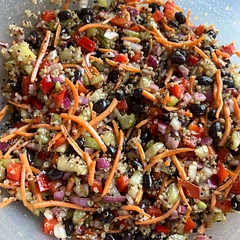 I used tricolor quinoa cooked in vegetable broth in lieu of lentils and added black beans and shredded carrots and I didn’t have apple cider vinegar so I used balsamic vinegar instead and used simple syrup instead of maple syrup because I didn’t have any. It was delicious!!! Also used spinach instead of arugula because that’s what I had. Love it!! Made it again and added corn, raisins and mushrooms. So good!