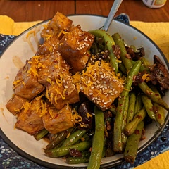 Overall good. Next time we will use 1/2 the sugar and use dark brown sugar. Probably reduce the soy sauce a bit. We omitted the additional salt, did not feel needed. I personally prefer to coat my tofu in potato starch and shallow fry, but the air fryer tofu was pretty good. Cook in batches as needed! We paired with spicy green beans and mushrooms.