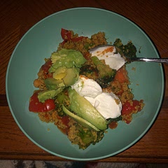 So filling and flavorful! I love the texture of cous cous. I used vegetable broth instead of water and topped with sriracha, NF plain Greek yogurt and avocado. Chop your carrots very small or they don’t cook all the way through.