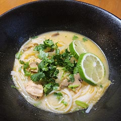 I substituted coconut cream for coconut milk, and lemon juice for lemongrass. I also added rice noodles. Turned out delicious!