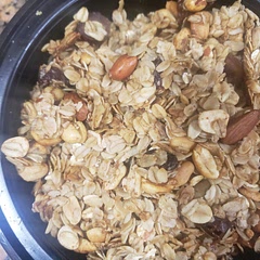 Makes nice chunks I add to yogurt and apple sauce.. Third batch I make so far and everyone loves it especially using dates for dried fruit. Just yummy and less expensive than store bought granola.