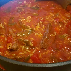 I've made this twice now and have tweaked it to my version of perfection. I used sliced sirloin steak instead of ground. Then used a frozen bag of sliced onion and peppers that I roughly chopped. After adding all the liquid, I put the rice in while it simmers for 20 minutes. Now it's a one dish meal. Turns out chunkier and heartier than your average soup.