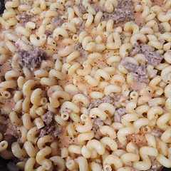 Tasted good, but was a little pinkish looking from the tomato sauce, cream, and cheeses.  It was also a little runny.  Maybe less beef broth or more wondra ( I used flour).