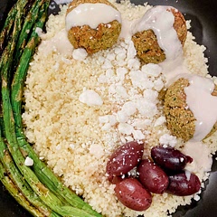 O.M.G. This was the best recipe! Instead of frozen falafel, I made them with the box meal and did asparagus instead of green beans (only because our grocery store is currently out). Husband approved! He added a little Siracha to his 🤗