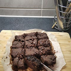 Yummy! Have made this many times, tried to sub the oil for olive oil today and I have been blending the oats(Jungle oats) before adding to everything. It makes a smoother brownie. Worked even with the small changes I made