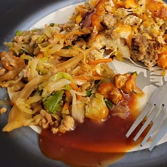 I added quite a bit of hoisin sauce, salt,and also dipped in sweet and sour. I did less onions.