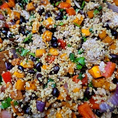Used a roasted garlic quinoa packet, added a pound of ground turkey and avocado and it was tasty! I don't think making the dressing is necessary next time, I'd just use maybe a little Sriracha or something for a kick.