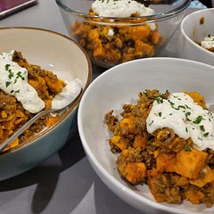 Made this with ground beef, used rosemary and also added sour cream with chives at the end