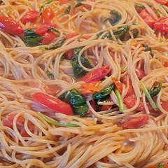 I made this with whole wheat pasta, and it was delicious and very filling. It'll make a good go-to when my garden is overflowing with tomatoes. We did feel like it needed garlic and basil; I'll add those next time.