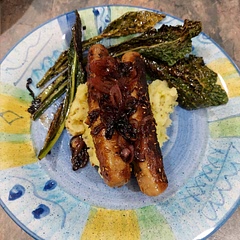 Fried sausages fully instead of finishing cooking in the oven. Used kale instead of chard.