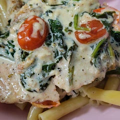 Went heavier on the herbs and garlic, made more of the sauce (and cheesier) to pour over ziti. It was a hit! Going to make something similar with chicken next time. It would be one dish except for the pasta.