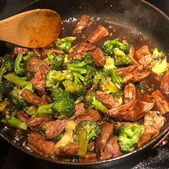 Very tasty. I did the steaming option for the broccoli and it was very tender. I peppered the beef directly instead of adding it to the sauce, and also cut the sugar down to 2 teaspoons.