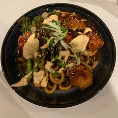 Really nice. Added green beans to the broccoli. Also added some noodles to make a change to just rice. Made Hainanese Chicken Rice to accompany it using chicken stock , garlic and ginger.
