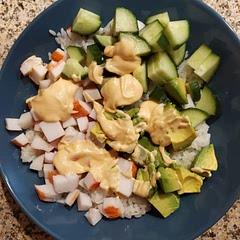 This was the easiest thing I've made in ages! I made sushi rice in the instant pot: 14 mins (at high altitude) low pressure, natural release. Everything else was a speedy dice.