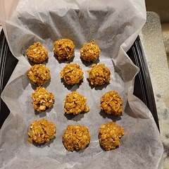I added cinnamon to mine. I used a natural Creamy peanut butter (you can see the oil in jar). They were nice and moist. A week later I made a second batch and added chocolate chips. you can use a small ice cream scoop to form balls. 