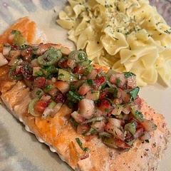 Really liked the sweetness the strawberries brought to the Salmon. It was really easy and quick to make. Good weeknight meal.