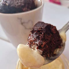 I did a smaller recipe.

3 tbsp SR flour, 3 Tbsp caster sugar, 1 egg, 3 drops vanilla, chocolate chips, 2 tbsp milk, 2 tbsp oil.

2 minutes in the microwave and served with vanilla ice cream and toffee sauce. UNREAL!