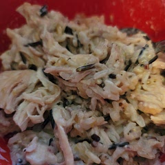 Tasty!  I cooked all the ingredients in the pressure cooker, then when it was done, I shredded the chicken in the pot.  I then added a wild rice blend and more chicken stock to the pot and pressure cooked it again to cook the rice.