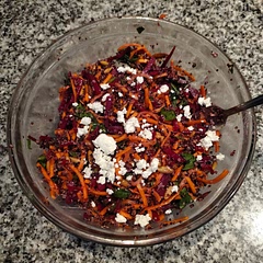I made it without the avocado, edamame, Dijon mustard, or mint / cilantro, and added goat cheese. Very tasty, although a bit challenging to make with getting the veggies into really small pieces. Tasty!