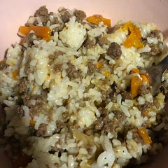 So it looks kinda blahhhh in my photo, but here’s what I did: I doubled the recipe, added 3 pounds of beef, and cooked it for 15 minutes in the ninja foodi (instapot would work too)—then we added rice. It was sooooooo freaking good that I stopped mid eating to share this with you. My son who has Autism and who is a VERY picky eater ate a bite and said “mmmmmmm” which….that is rare round these parts. So…..what are you waiting for? Go cook it!