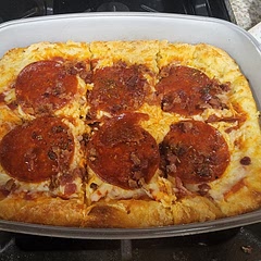 Just used a 9x13 Pan. Turned out really well. Used extra almond flower in place of the lupin flakes.