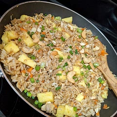I added chicken and a scrambled egg. I also added extra rice and WAY more soy sauce...1/2 a tsp must be a typo?! It was delicious!