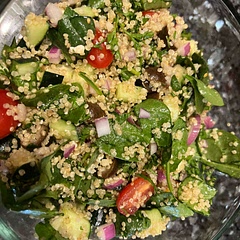 Used quinoa like folks suggested. Turned out solid! Next time I’d add some cooked chicken and avocado and maybe some more spices to the dressing to really jazz it up.
