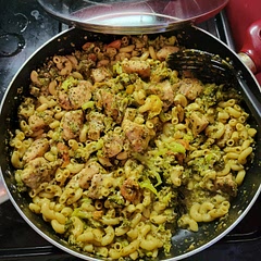 I added 1 cup of elbow noodles with 2cups of water and simmered until water was gone. Looks delicious