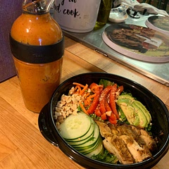 I skipped the birds eye chili peppers, and used a bit of sriracha instead. Still a tiny bit spicy for my taste, but this is GREAT if you like spicy! And/or Thai flavors! The dressing is best served warm (it’s more pourable that way).